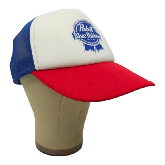 Pabst Blue Ribbon Beer Mesh Foam Snapback Cap Trucker Baseball Logo Patch Hat - Picture 3 of 14